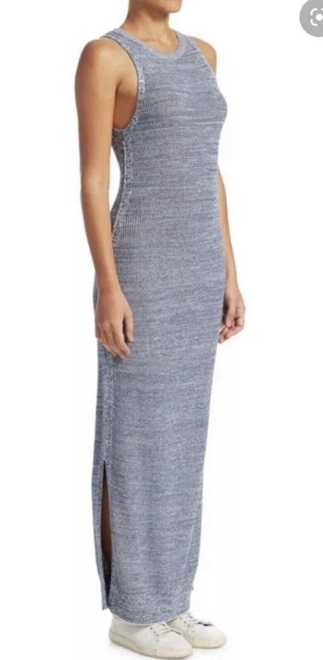 Theory Size XS Marled Pointelle Prosecco Sleeveless Knit Maxi Dress Blue